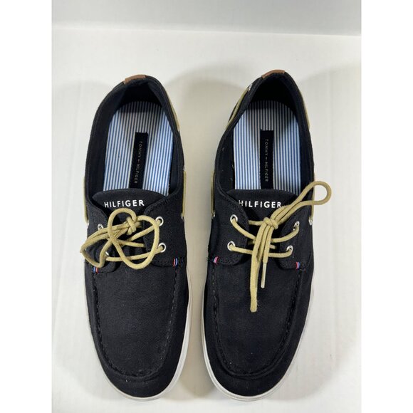Tommy Hilfiger mens size 10.5 black Canvas Boat Shoes - Picture 7 of 16